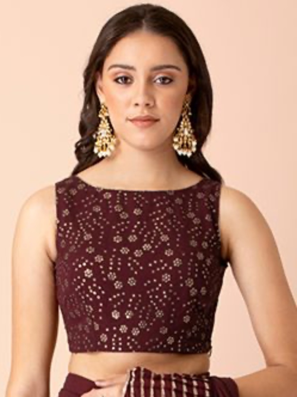 Burgundy Sequins Boat Neck Crop Top